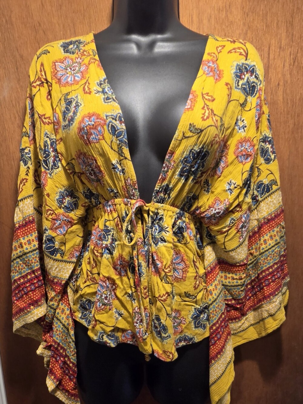 Anthropologie Liberty Love Mustard Floral Tie-Front Tunic SzS - Picture 2 of 7